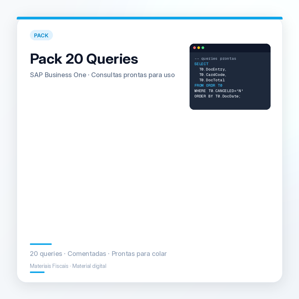 Capa de Pack 20 Queries SAP Business One